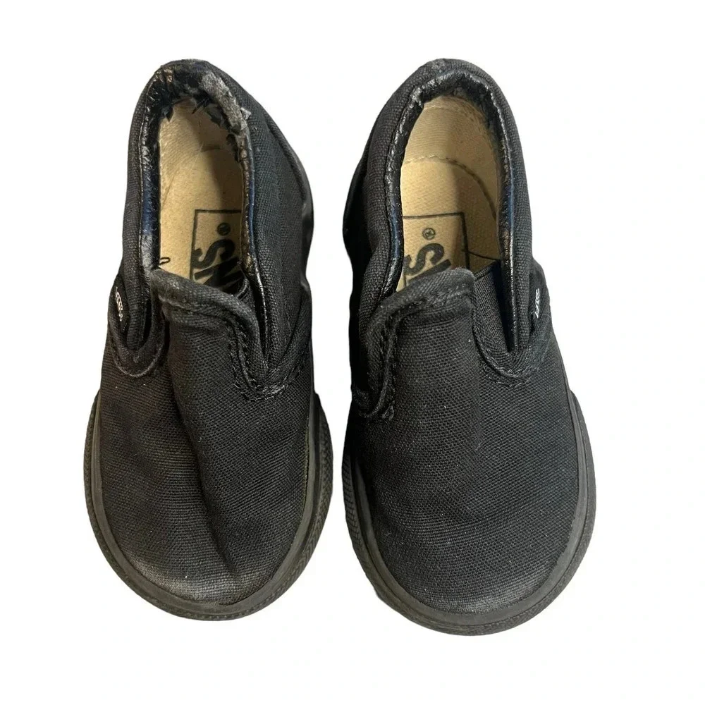 Vans Classic Slip-On Black Canvas Toddler Sneakers Unisex Kids Size‎ 4